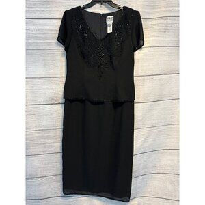 R&M Richards Beaded Black Dress With Sheer Sleeves Size 10